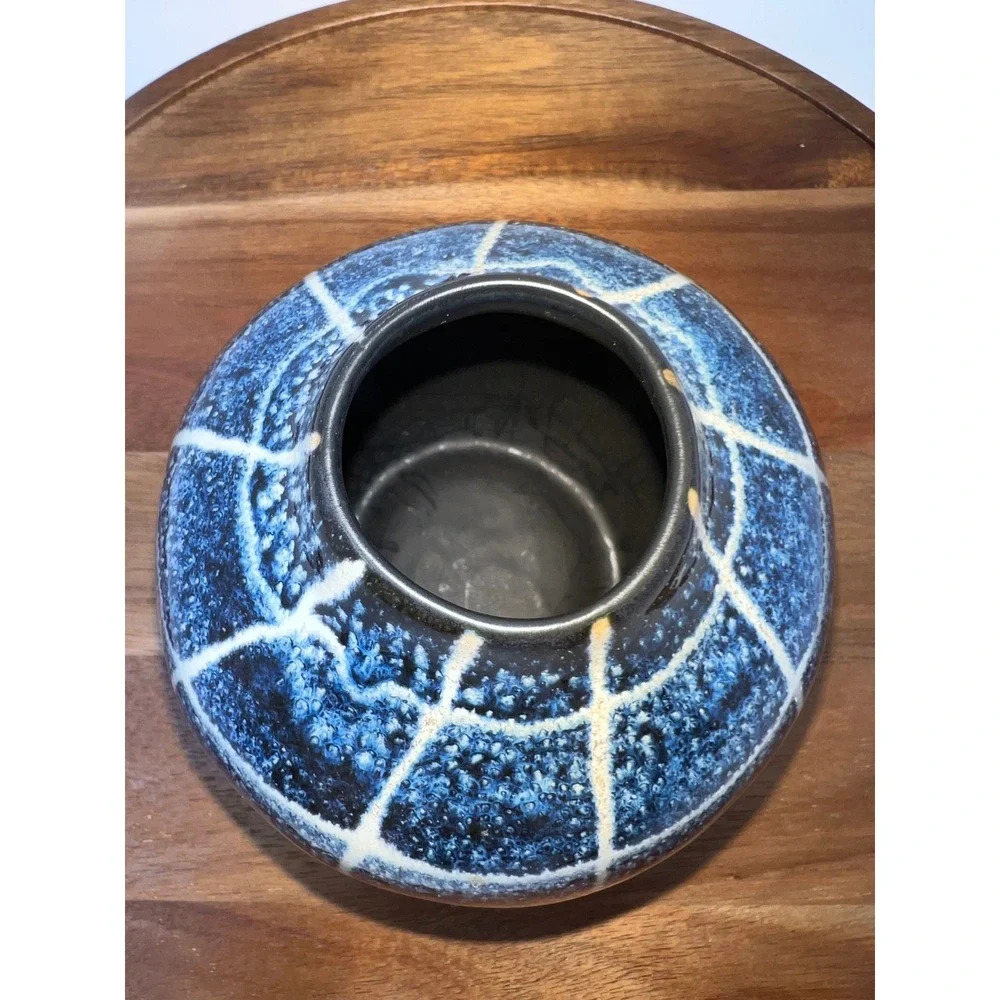 Modern‎ Blue Ceramic Vase Grid Pattern Home Decor Accent